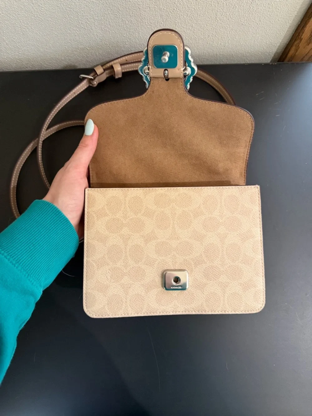 Coach Courtney Top Handle Signature Canvas Bag Satchel with Crystal Buckle - Picture 9 of 16